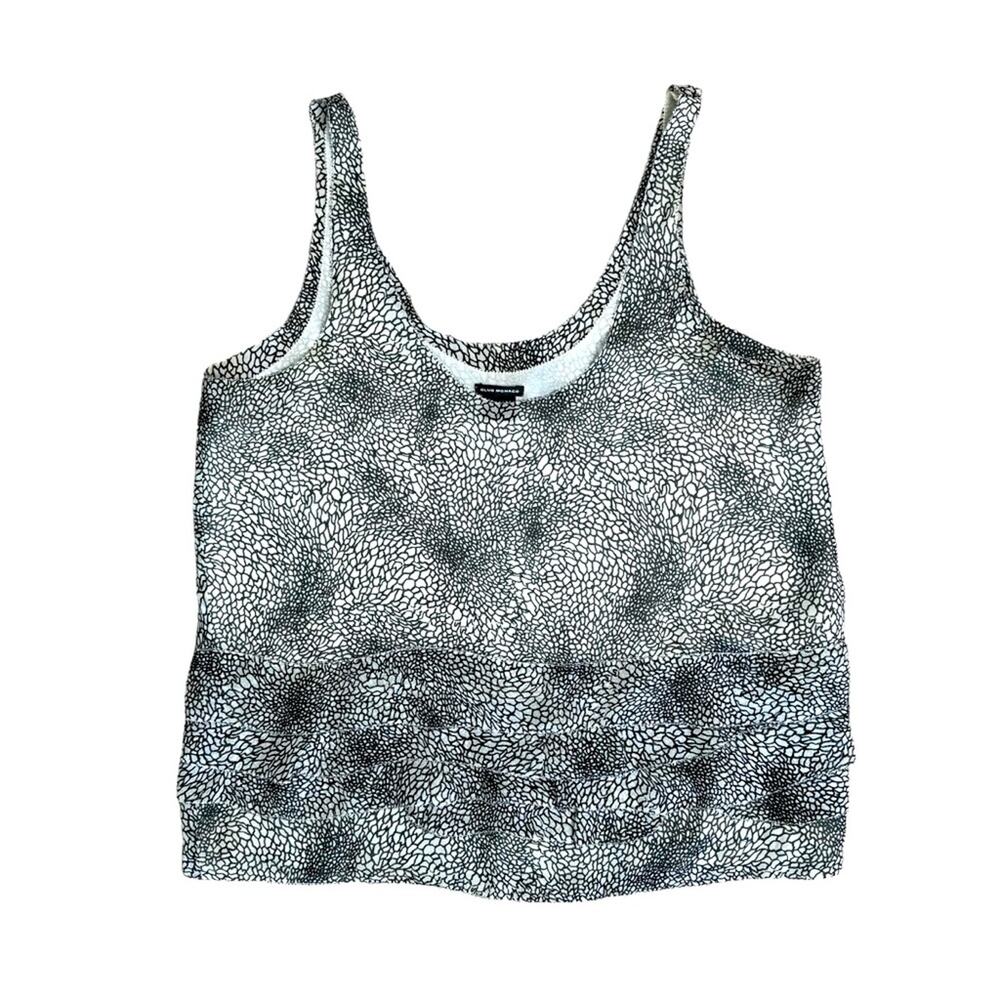 CLUB MONACO 100% Silk Cream Black Print Ruffle Layer Tank Top Blouse Women’s
